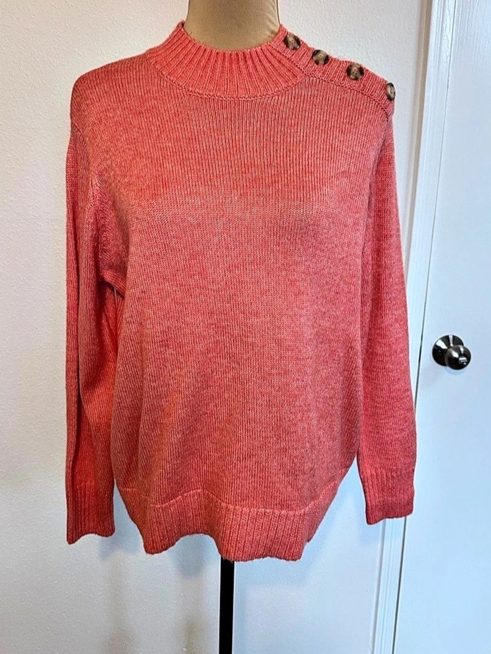 St. John’s Bay Button Shoulder Sweater in Melon Large NWT